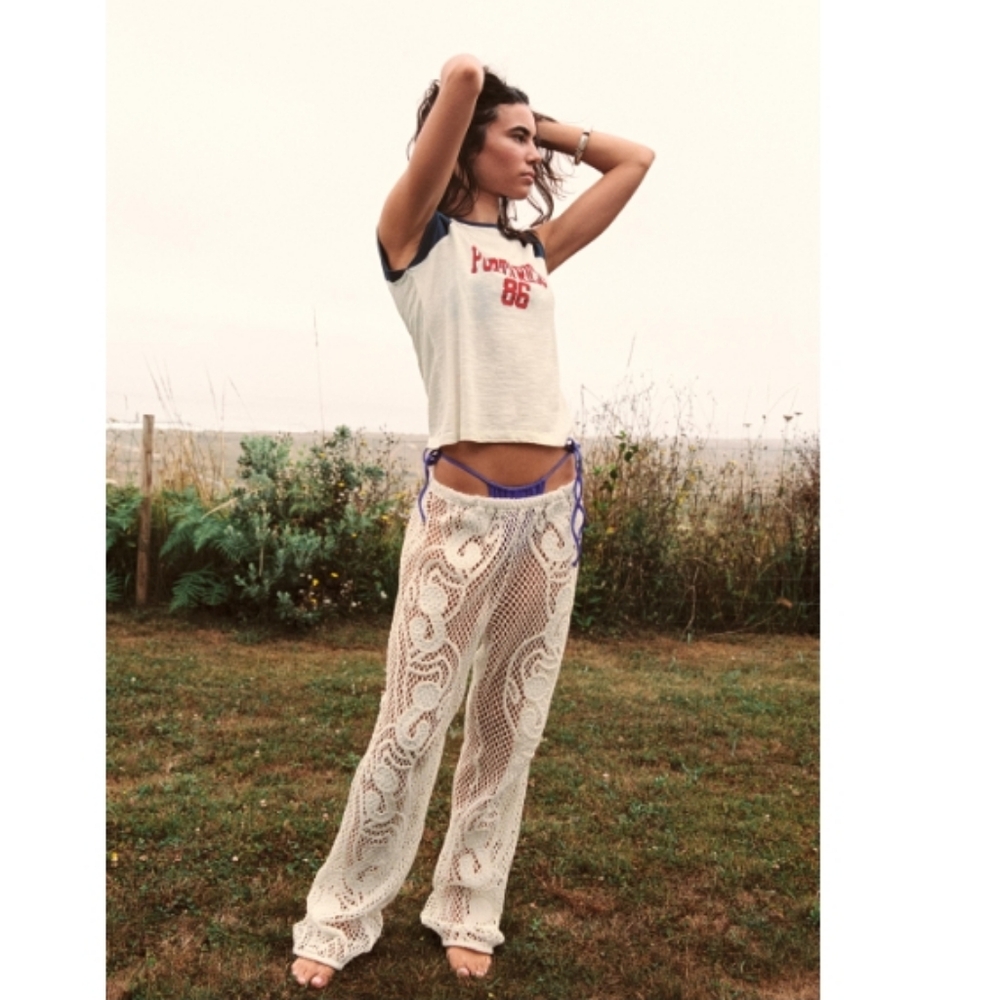 NWT ZARA Oyster White Crochet Pants - Picture 3 of 12